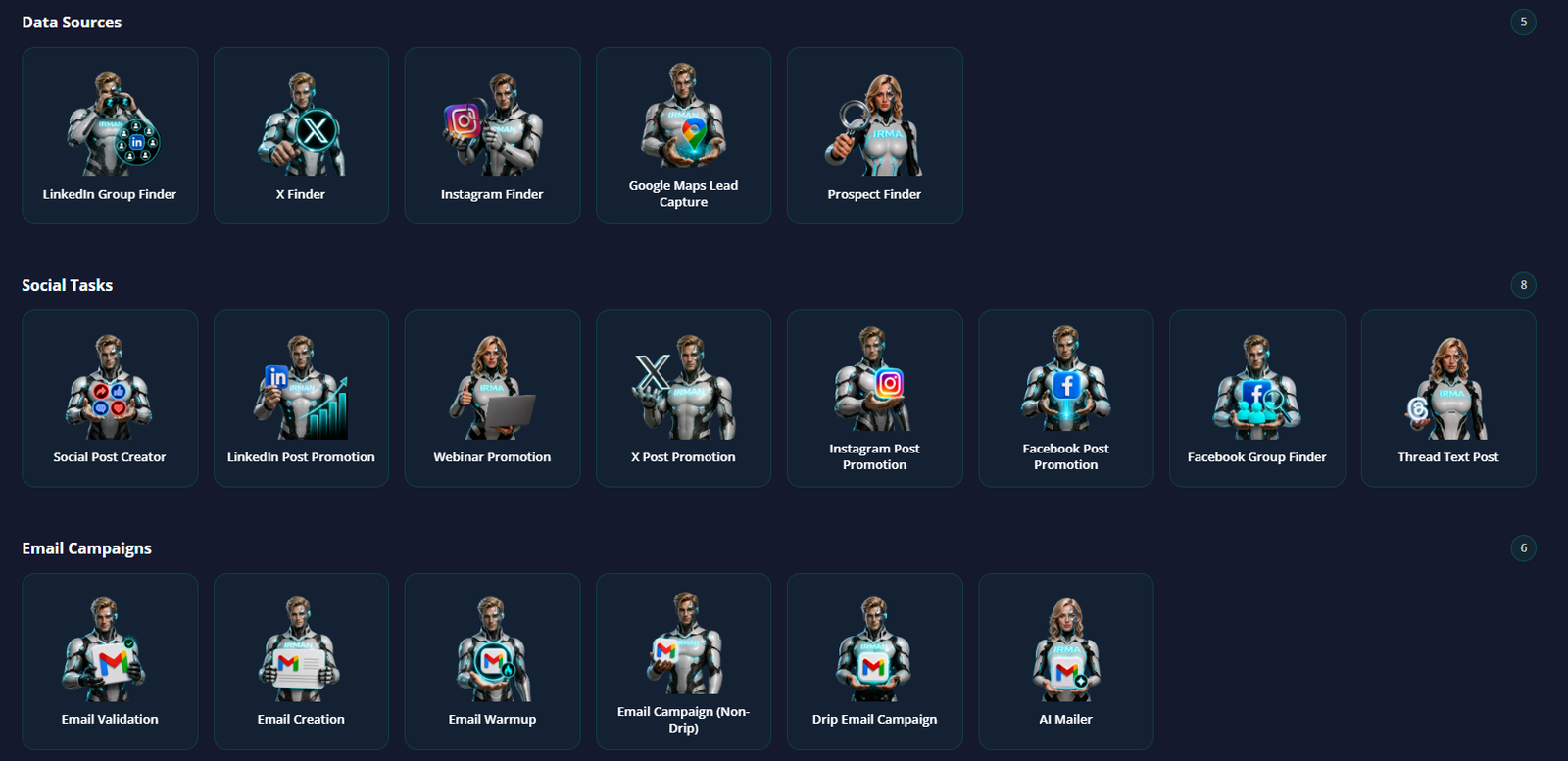 IRMA AI Agents dashboard