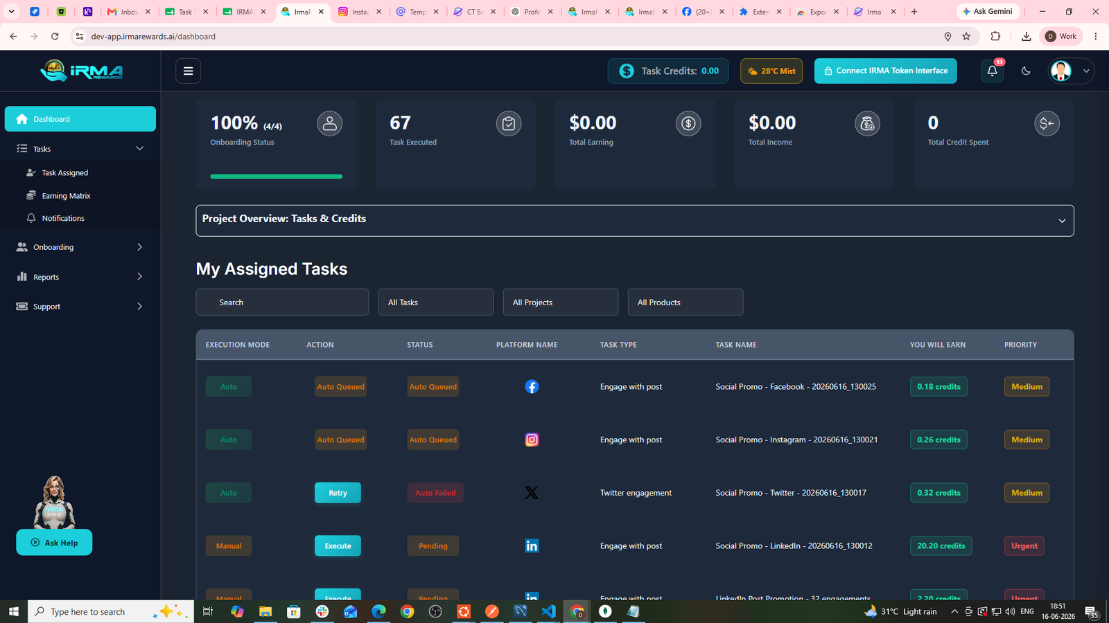 IRMA Rewards dashboard